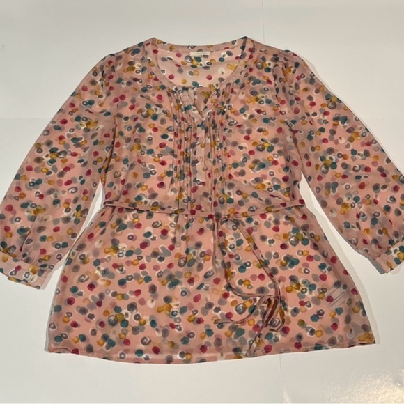 Tulle Peach Ruched Maternity Scoop Neck Blouse - Picture 2 of 8